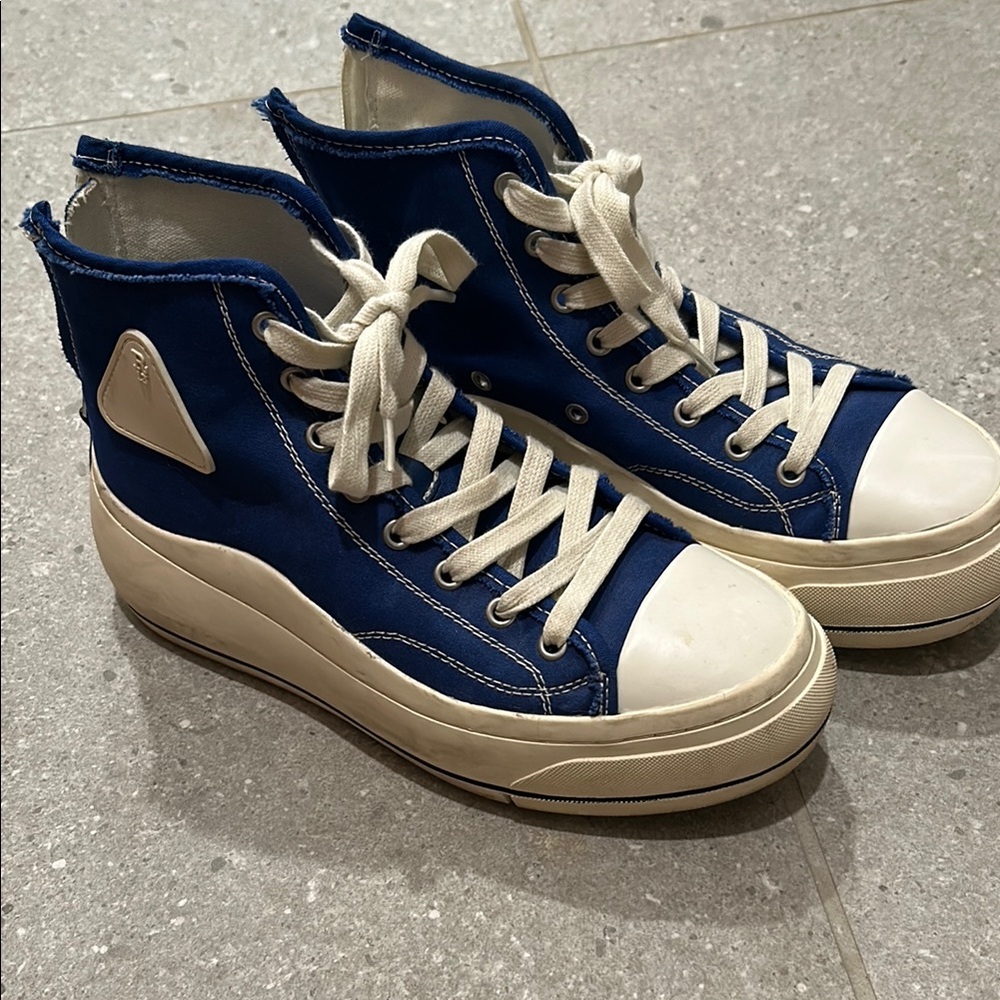 R13 Blue and Cream High-Top Sneakers